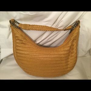 DONALD J PLINER Yellow Woven Leather Crescent Hobo
